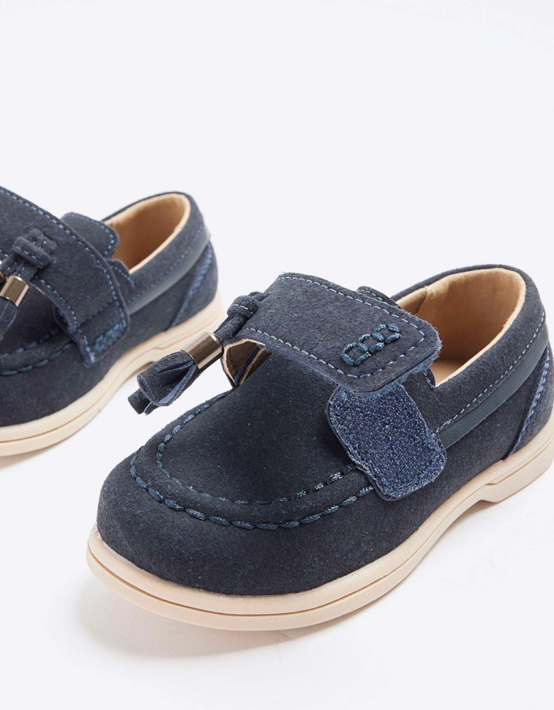 Mini Boys Suedette Tassel Loafers - Navy