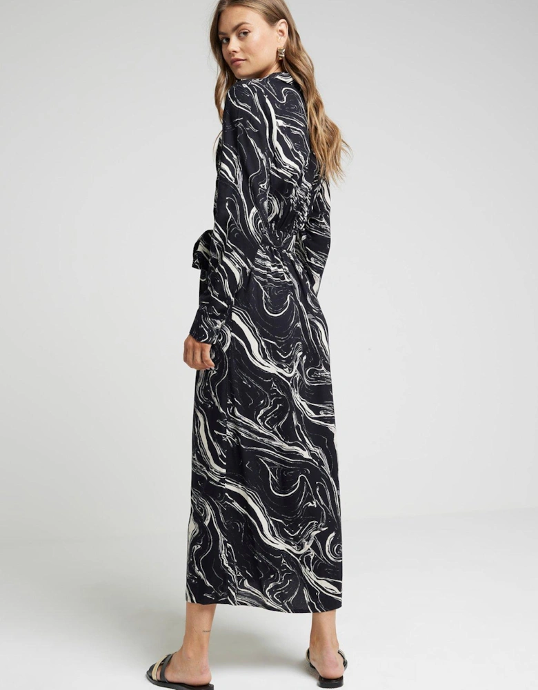 Midi Marble Shirt Dress - Black