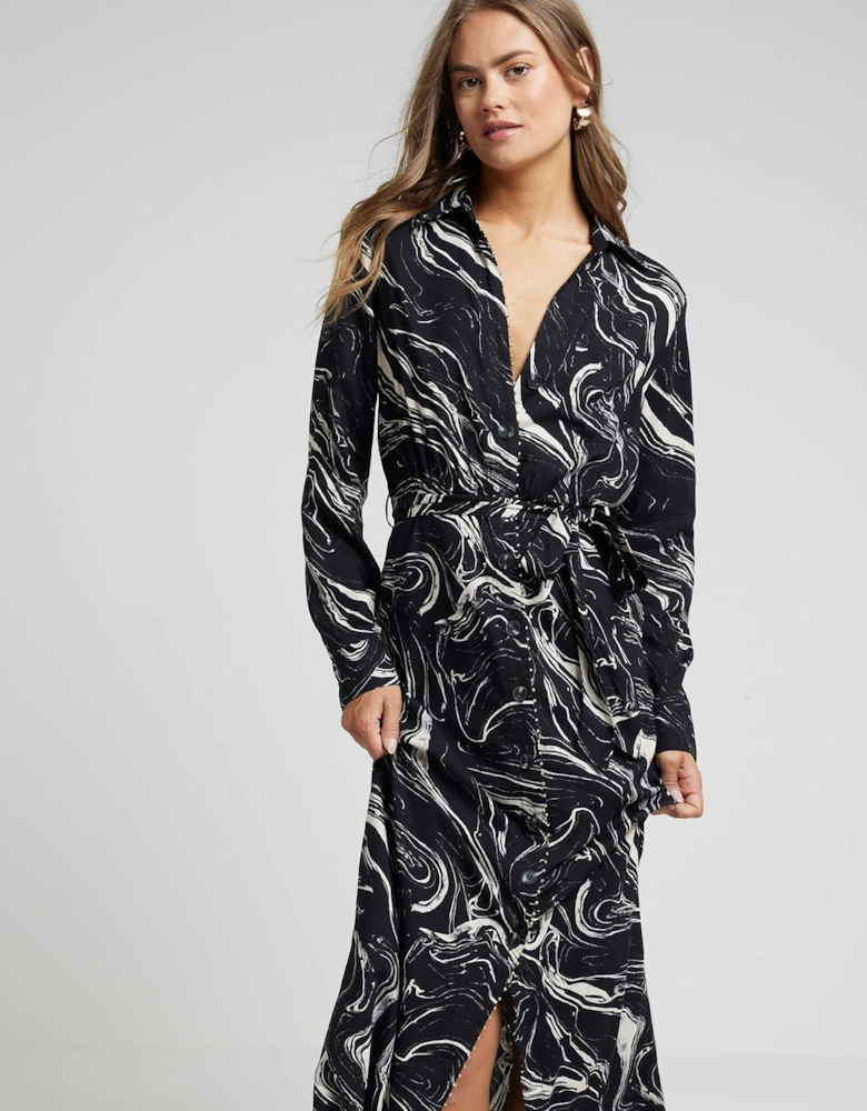 Midi Marble Shirt Dress - Black