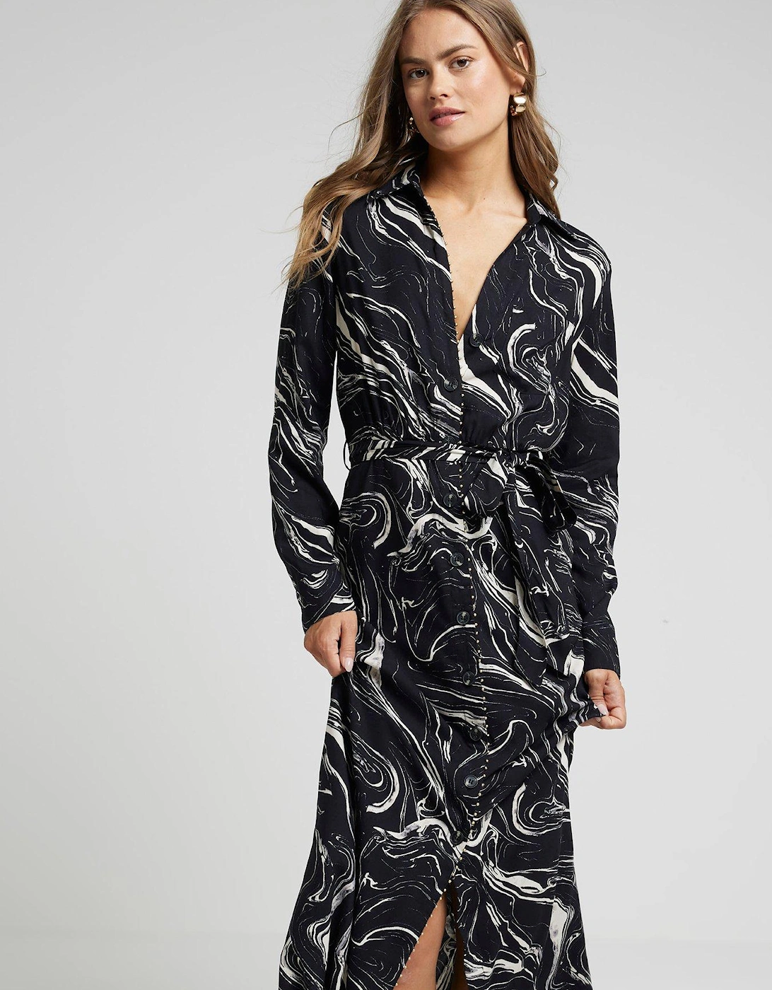 Midi Marble Shirt Dress - Black