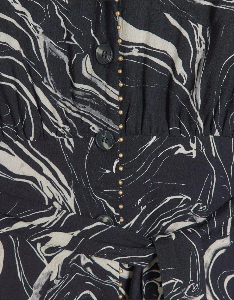 Midi Marble Shirt Dress - Black