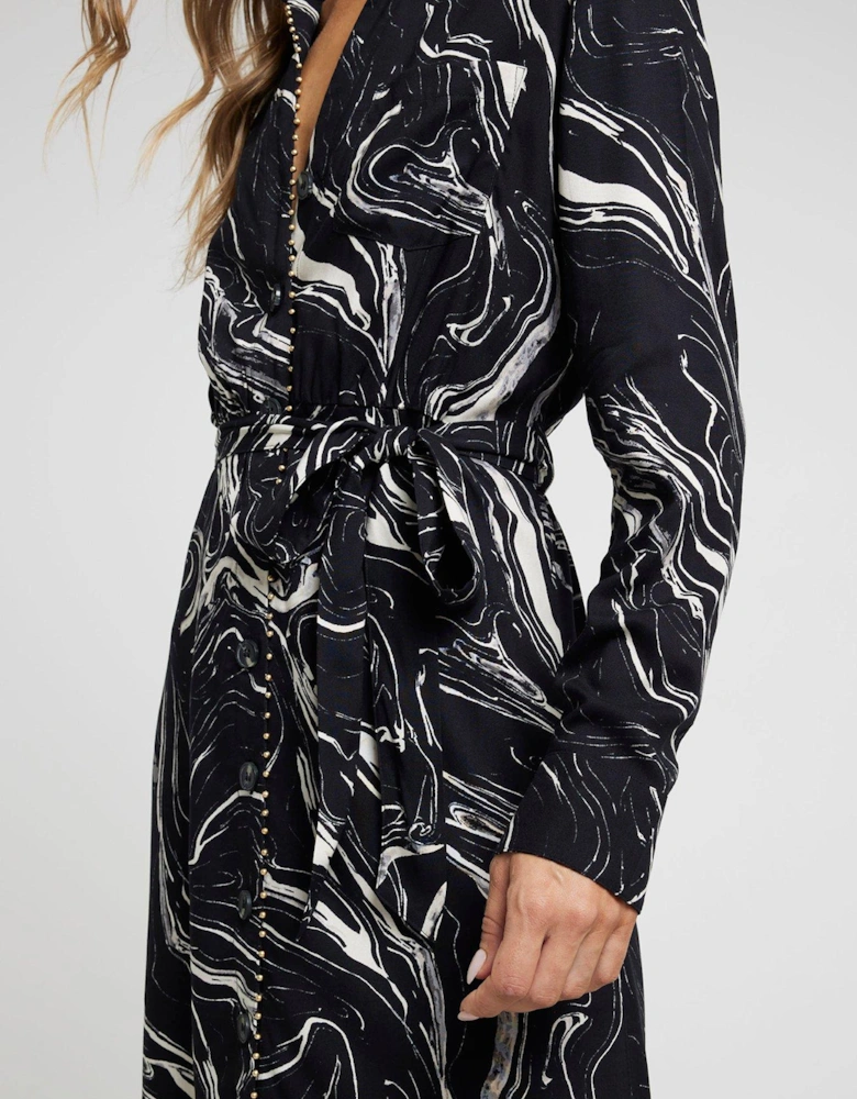 Midi Marble Shirt Dress - Black