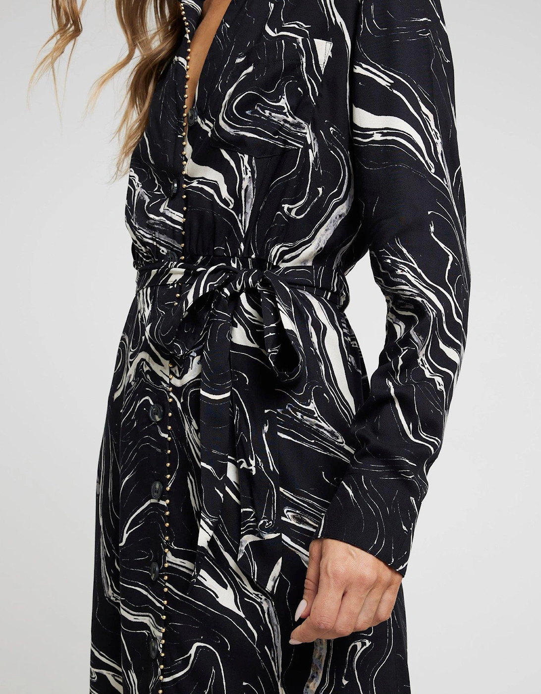 Midi Marble Shirt Dress - Black