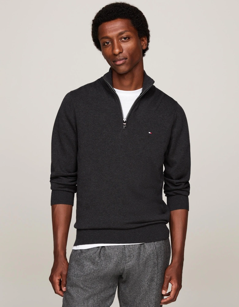 Organic Cotton Cashmere Mens Zip-Mock Sweater