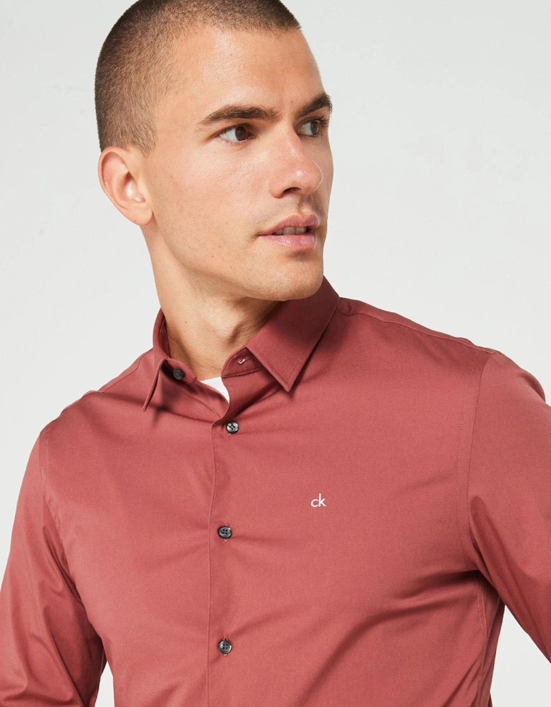 Poplin Stretch Slim Fit Shirt - Dark Orange