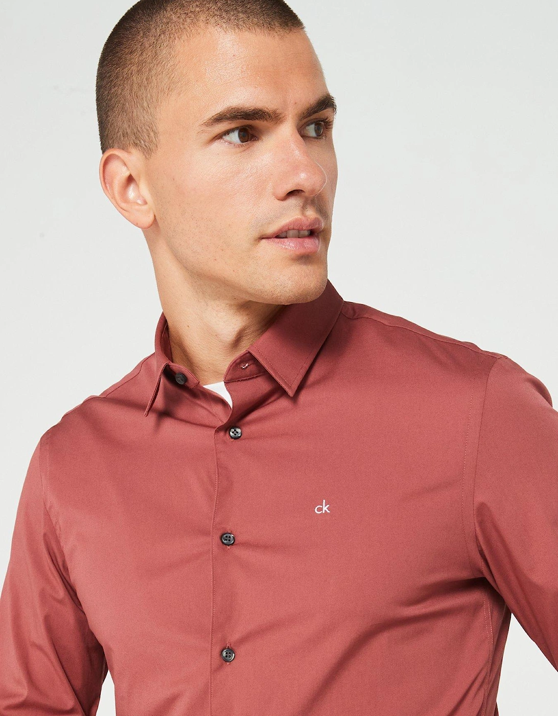 Poplin Stretch Slim Fit Shirt - Dark Orange