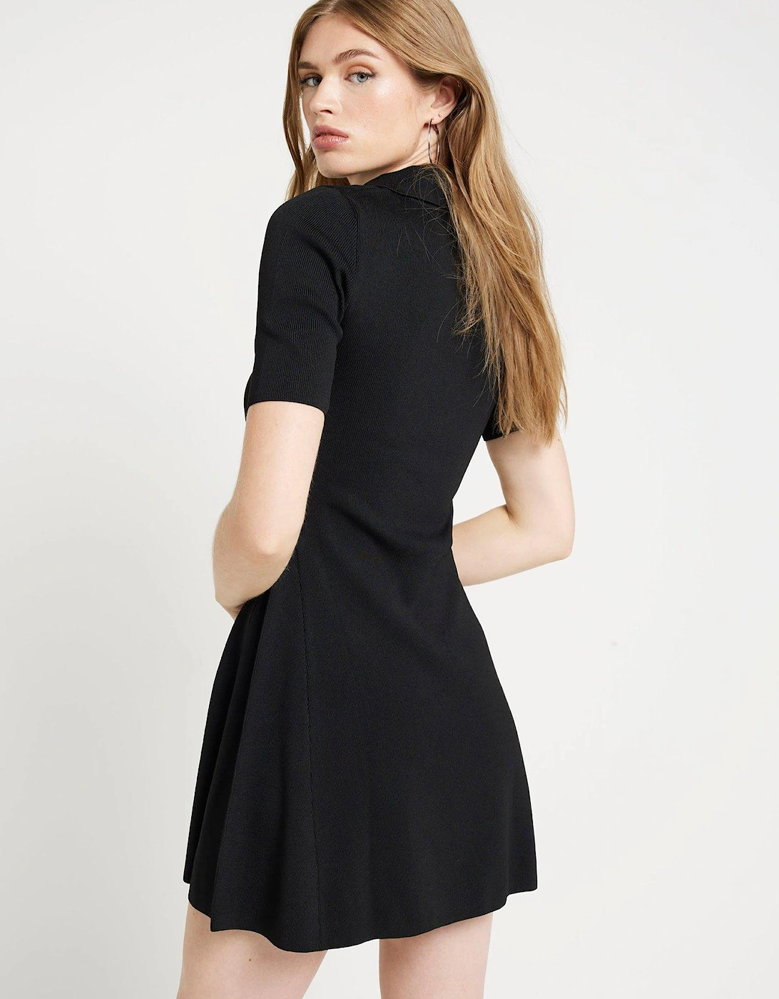 Bow Detail Polo Dress - Black