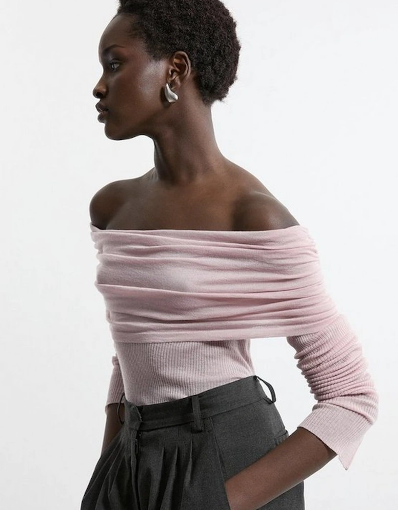 Premium Yarn Collection - Merino Wool Bardot Fine Knit Sweater