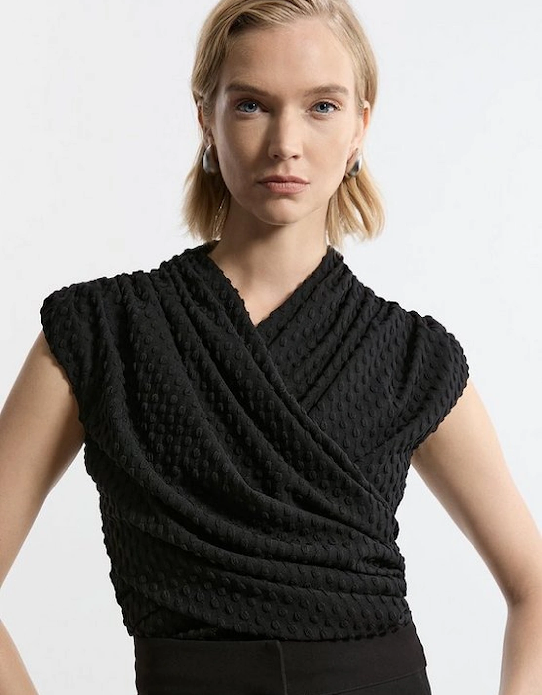 Wrap Textured Jersey V Neck Top