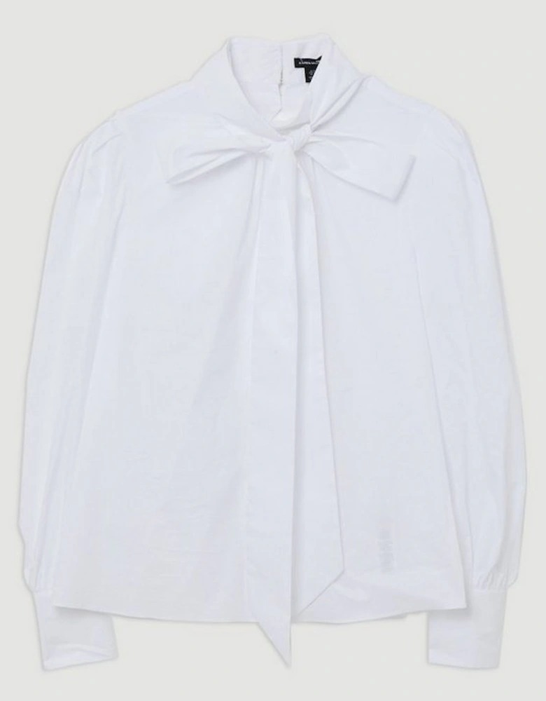 Plus Size Cotton Poplin Pussybow Blouse