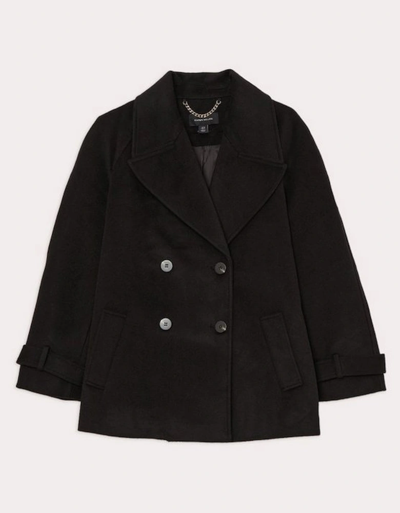 Tailored Wool Blend Double Breasted Short Pea Coat