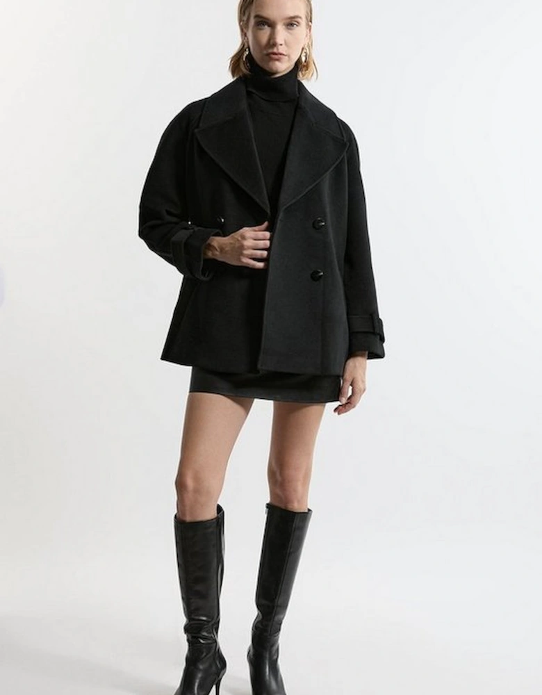 Tailored Wool Blend Double Breasted Short Pea Coat