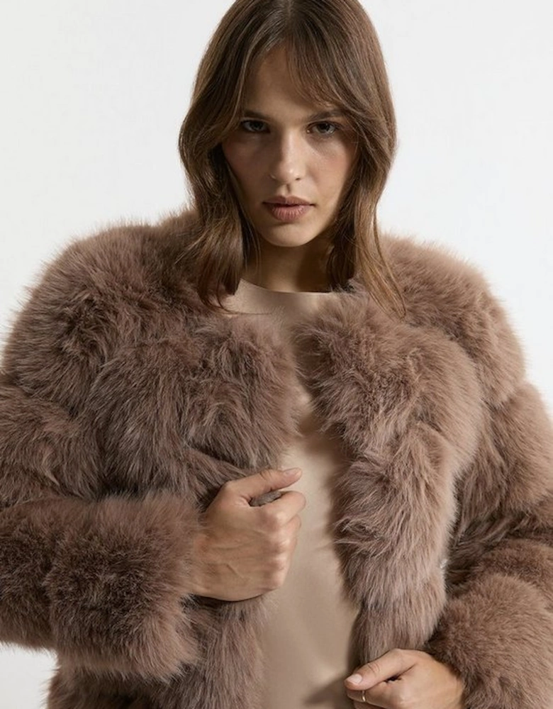 Faux Fur Panelled Long Sleeve Jacket