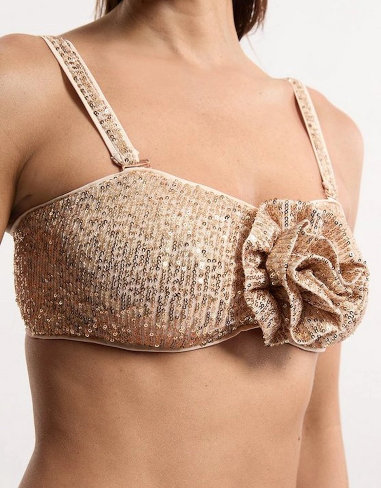 Sequin Cut Out Rosette Bikini Top