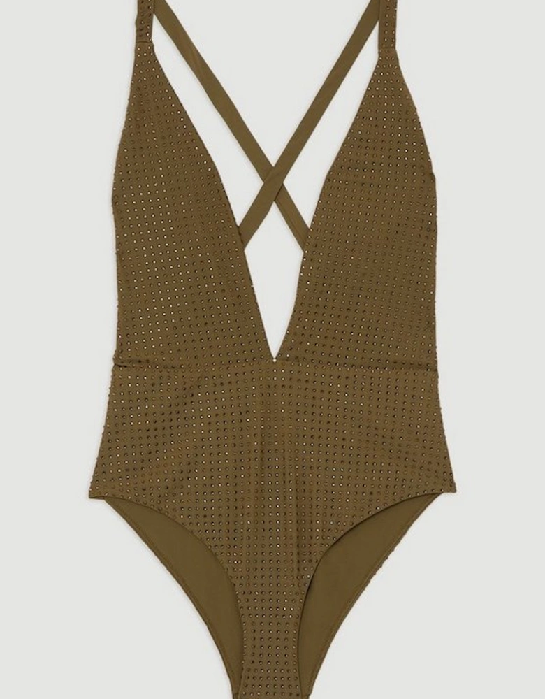 Embellished Plunge Swimsuit