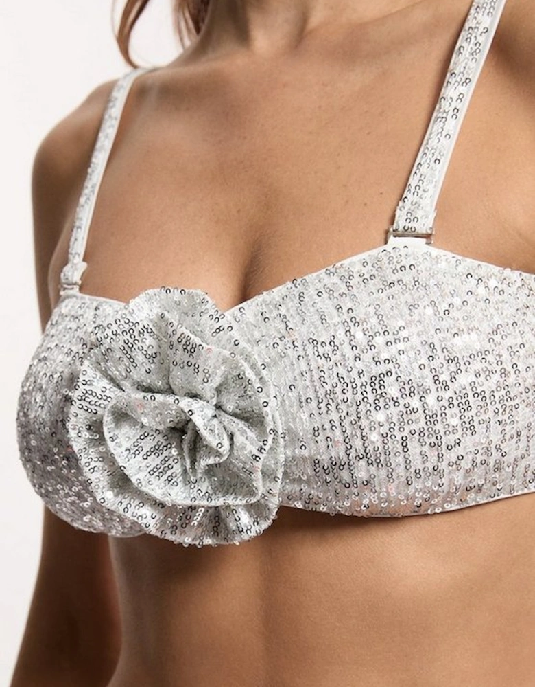 Sequin Cut Out Rosette Bikini Top