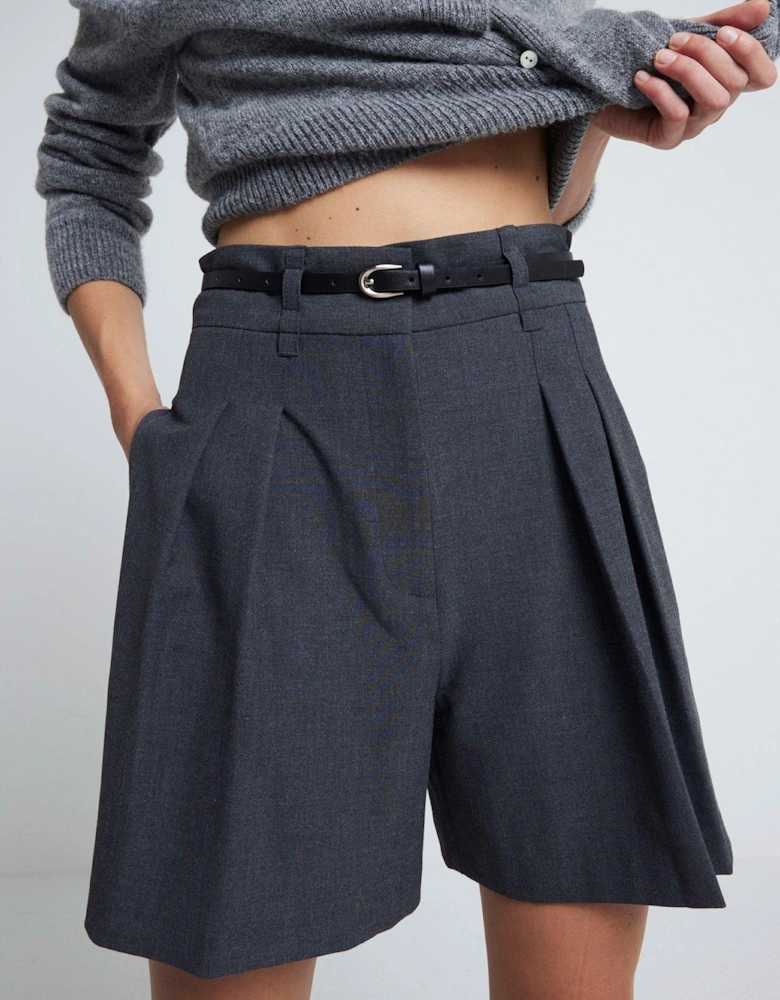 Belted Wide Leg Short - Dark Grey