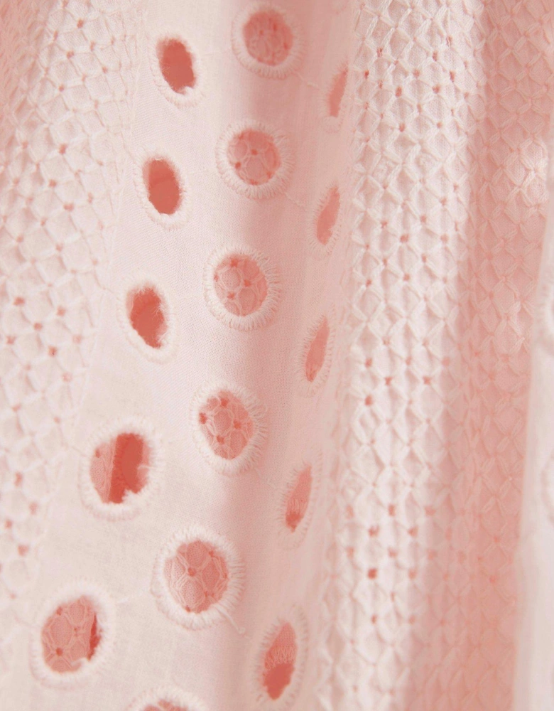 Broderie Puff Sleeve Shirt - Light Pink