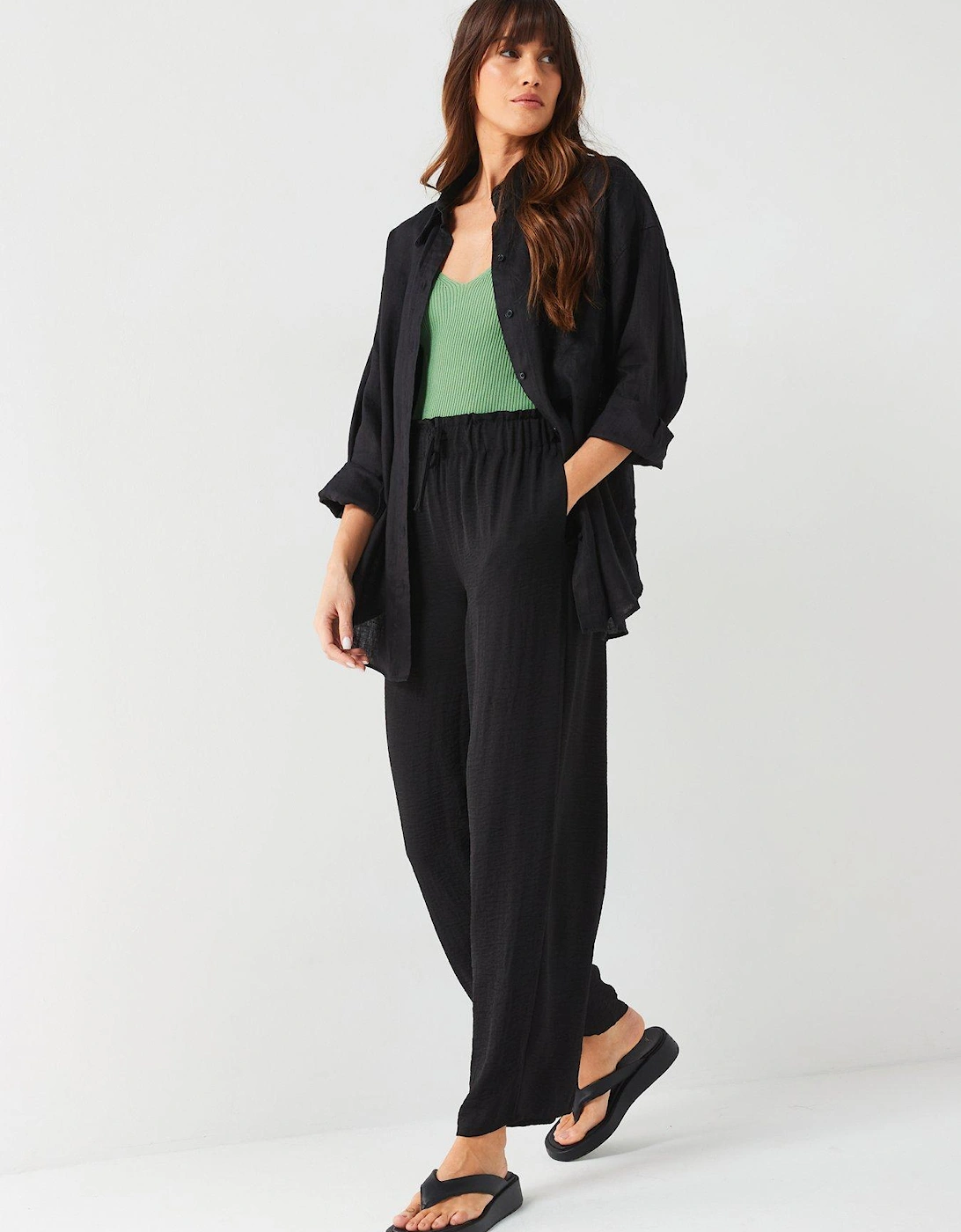 Elasticated Waist Trousers - Black