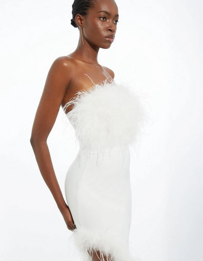 Figure Form Bandage Feather Detail Bandeau Knit Midi Dress