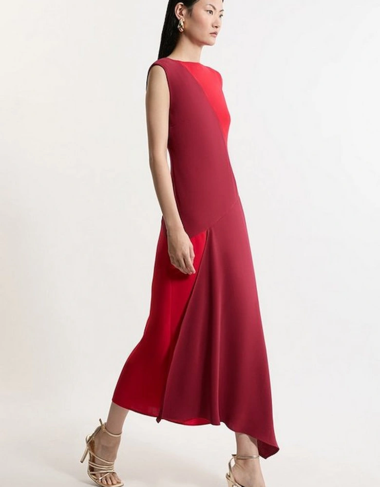 Petite Soft Tailored Bandeau Colour Block Midi Dress