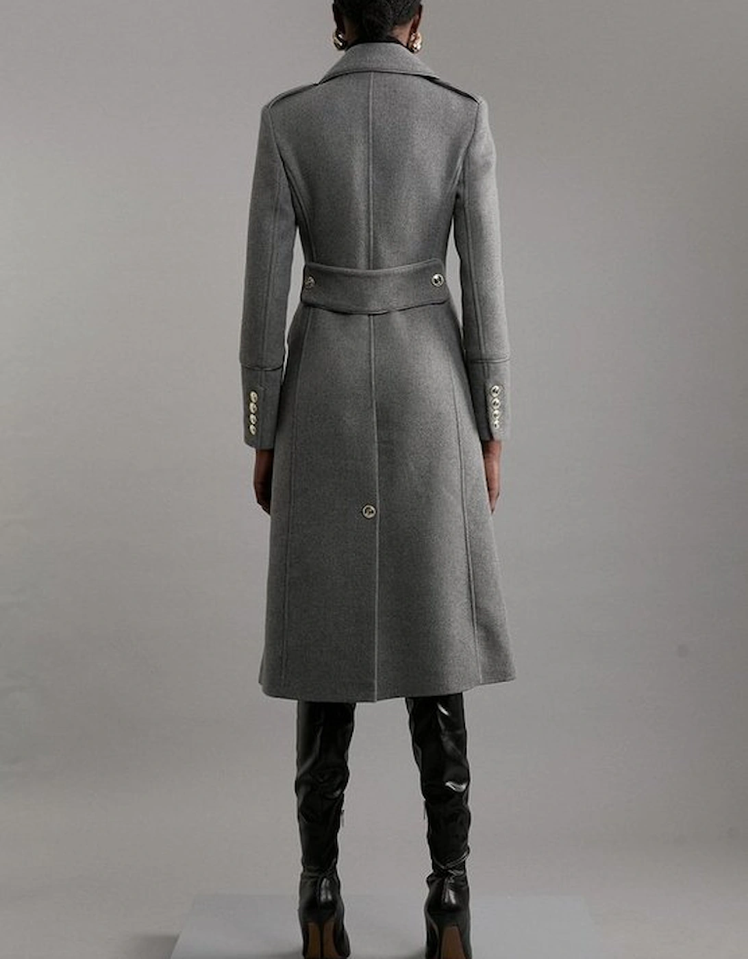 Italian Wool Mix Double Breasted Military Midi Coat