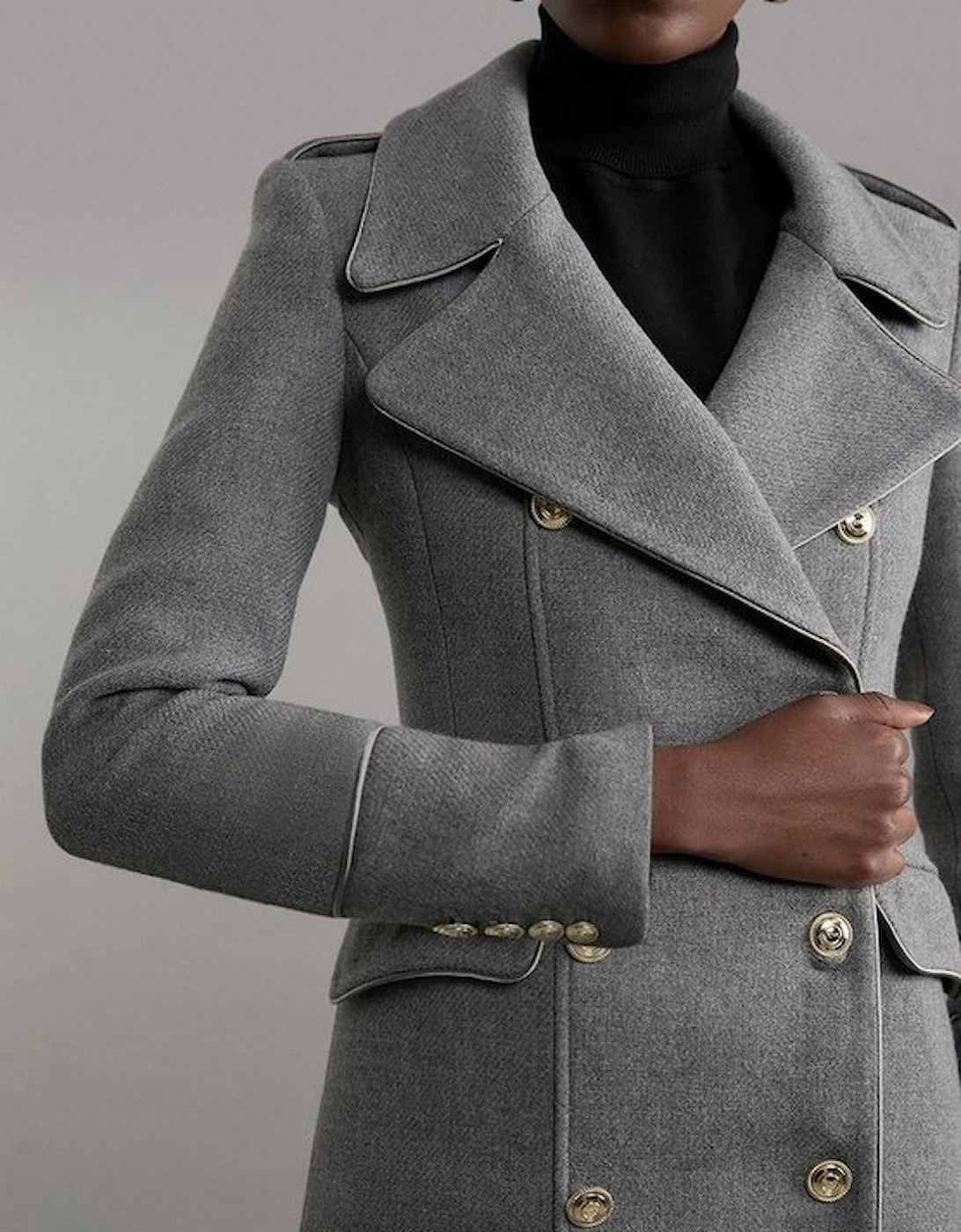 Italian Wool Mix Double Breasted Military Midi Coat