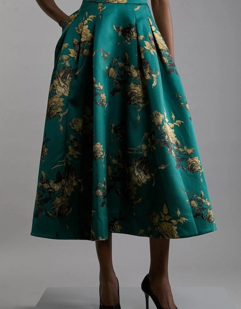 Tall Floral Print Woven Midi Skirt