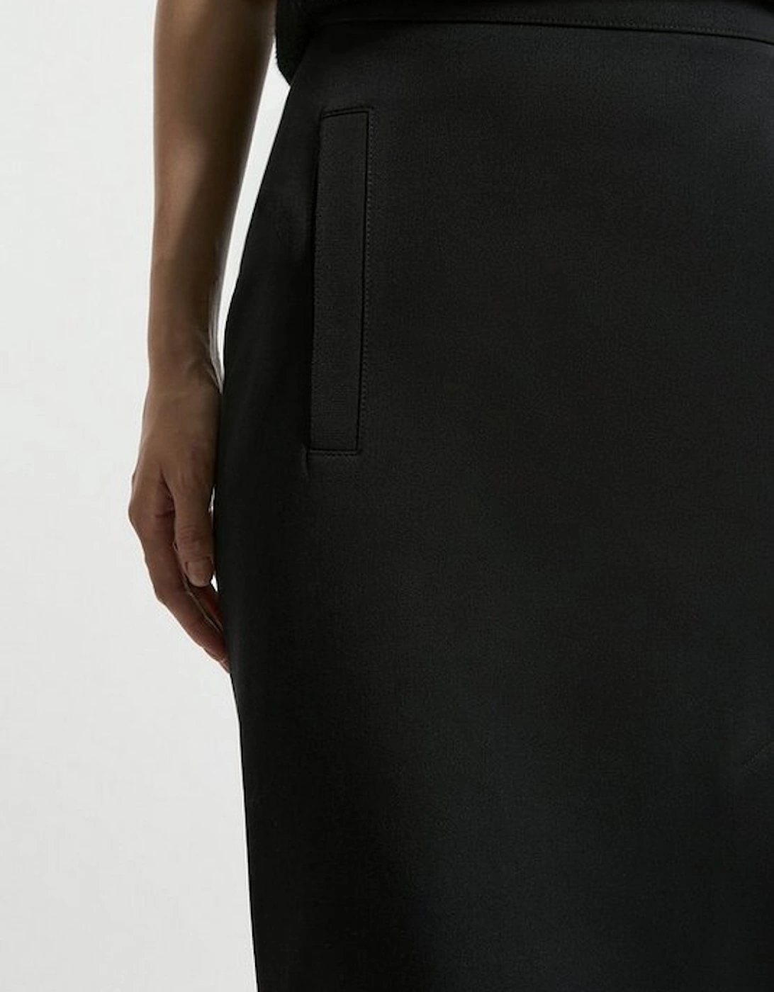 Compact Stretch Contrast Grosgrain Tailored Midi Skirt