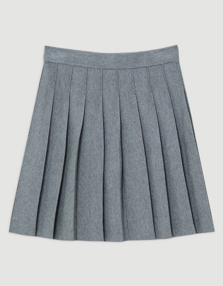 Pleated Wool Look Contrast Knit Mini Skirt