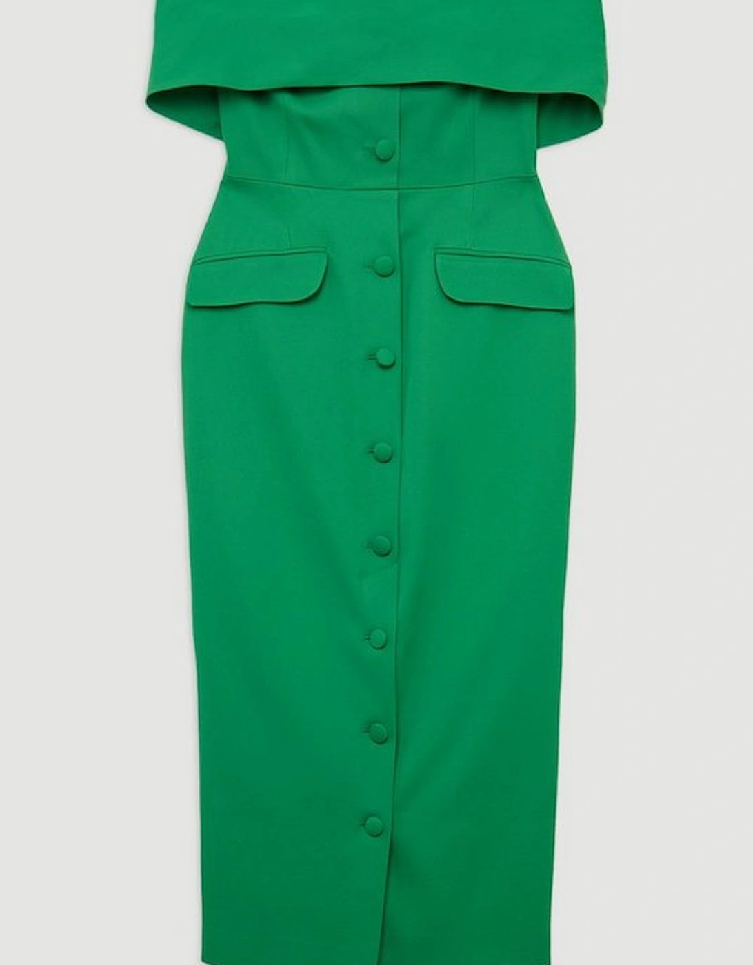 Italian Structured Rib Bardot Button Through Tailored Midi Dress