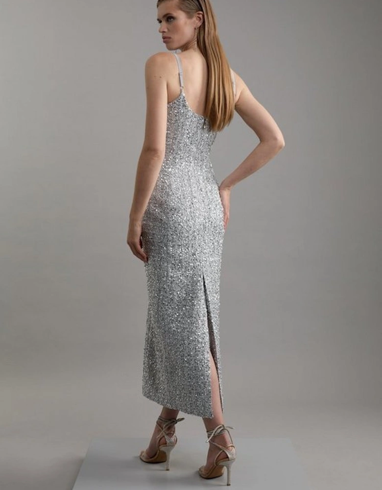 Petite Sequin Metallic Boucle Tailored Maxi Dress