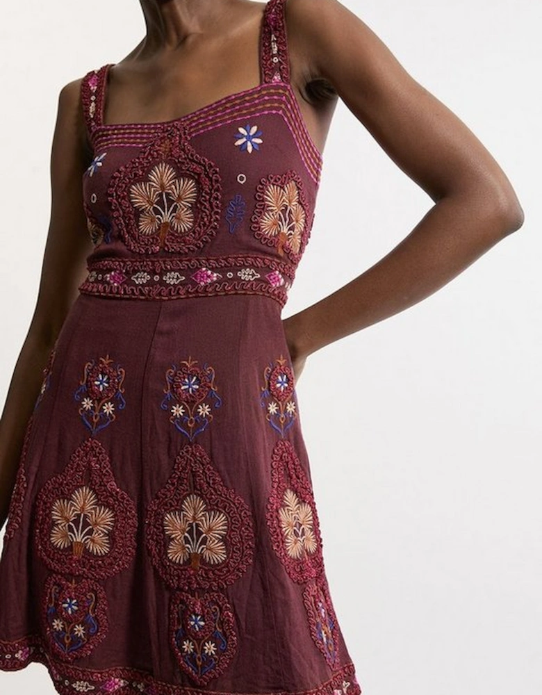 Tall Cotton Embroidered Strappy Woven Mini Dress