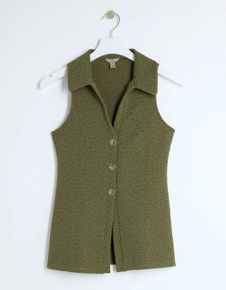 Textured Sleeveless Shirt - Khaki