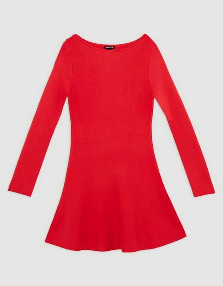 Rib Knit Peplum Sleeve Flippy Mini Dress