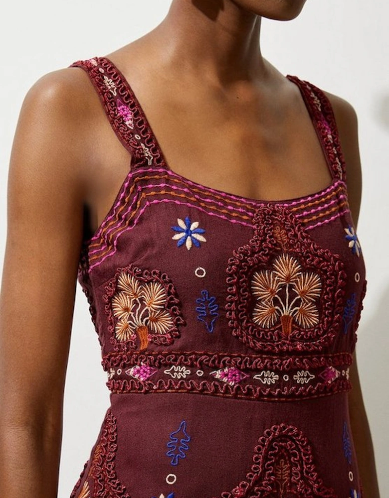 Petite Cotton Embroidered Strappy Woven Maxi Dress