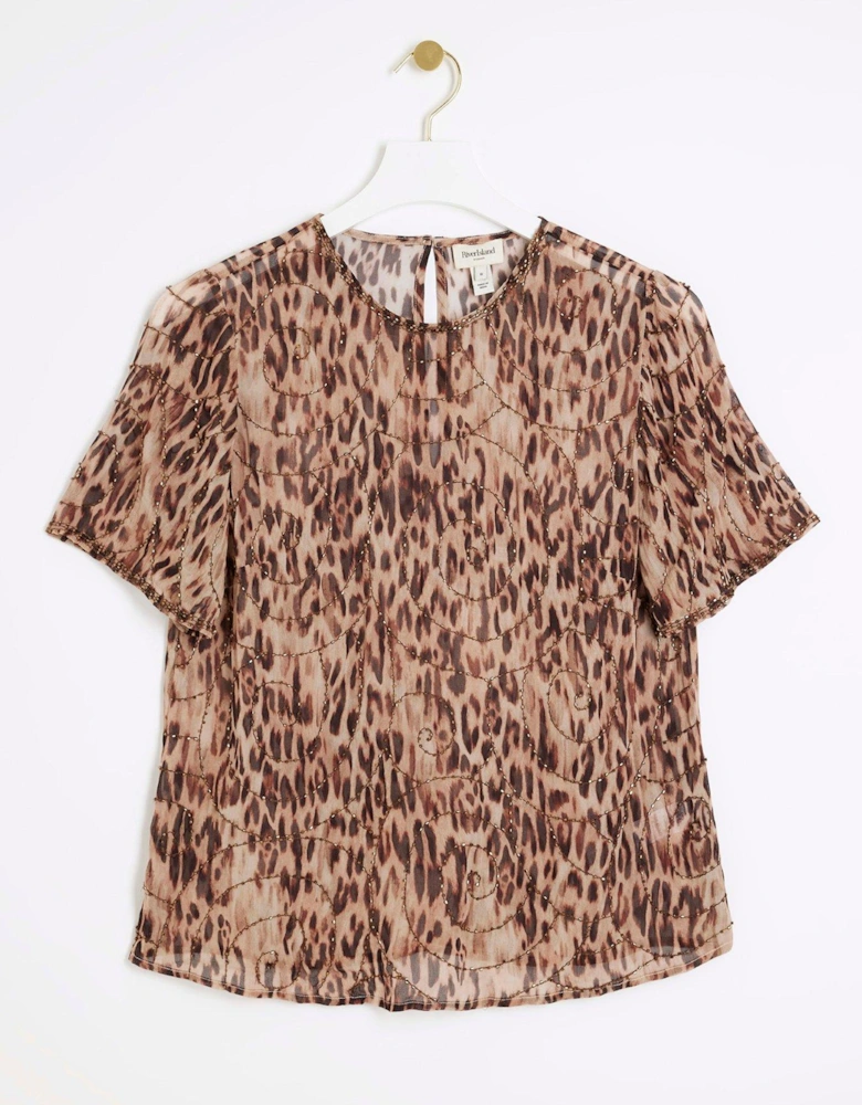 Embellished Animal T-Shirt - Brown