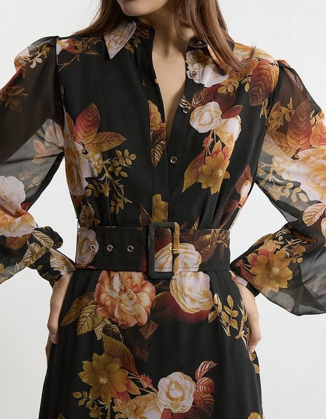 Petite Floral Georgette Maxi Shirt Dress