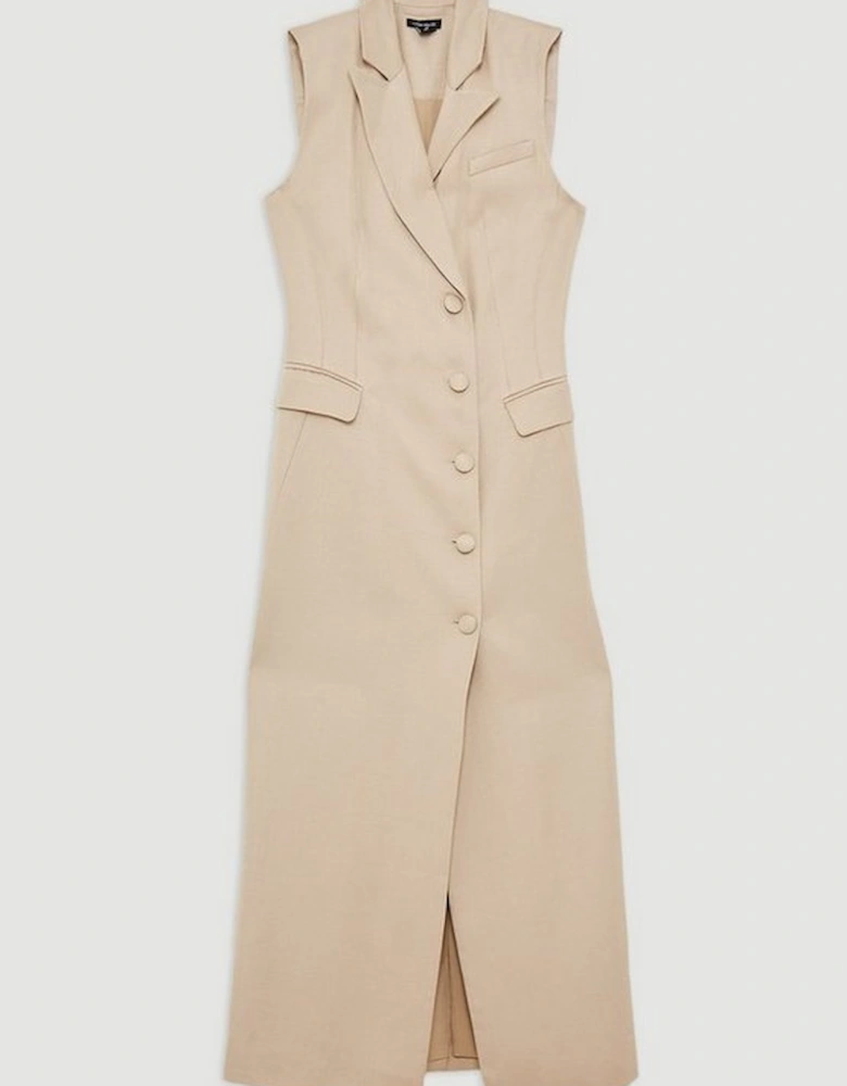 Tailored Linen Wrap Blazer Midi Dress