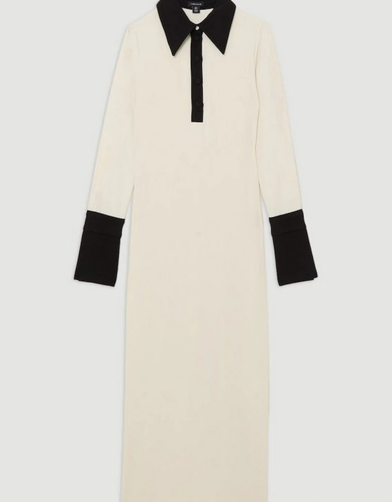 Tailored Crepe Contrast Collar Midaxi Dress