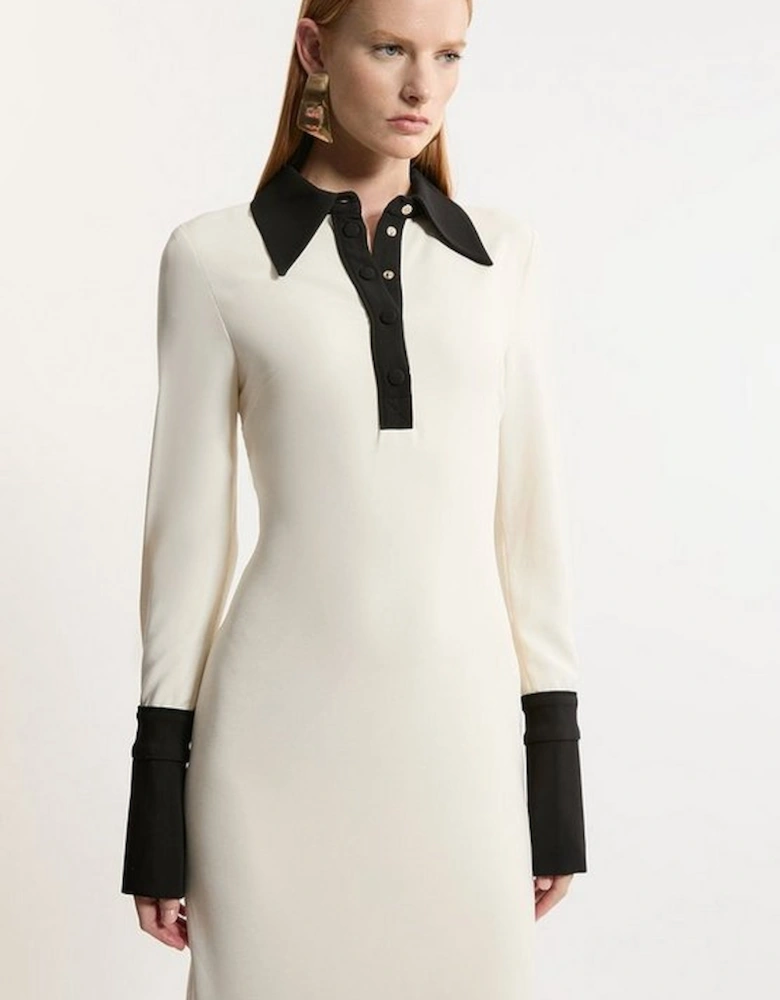 Tailored Crepe Contrast Collar Midaxi Dress