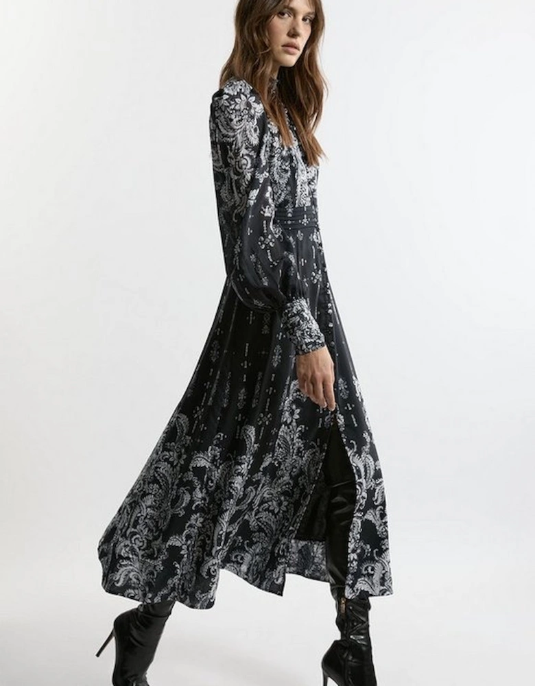 Petite Mono Floral Woven Button Up Maxi Dress