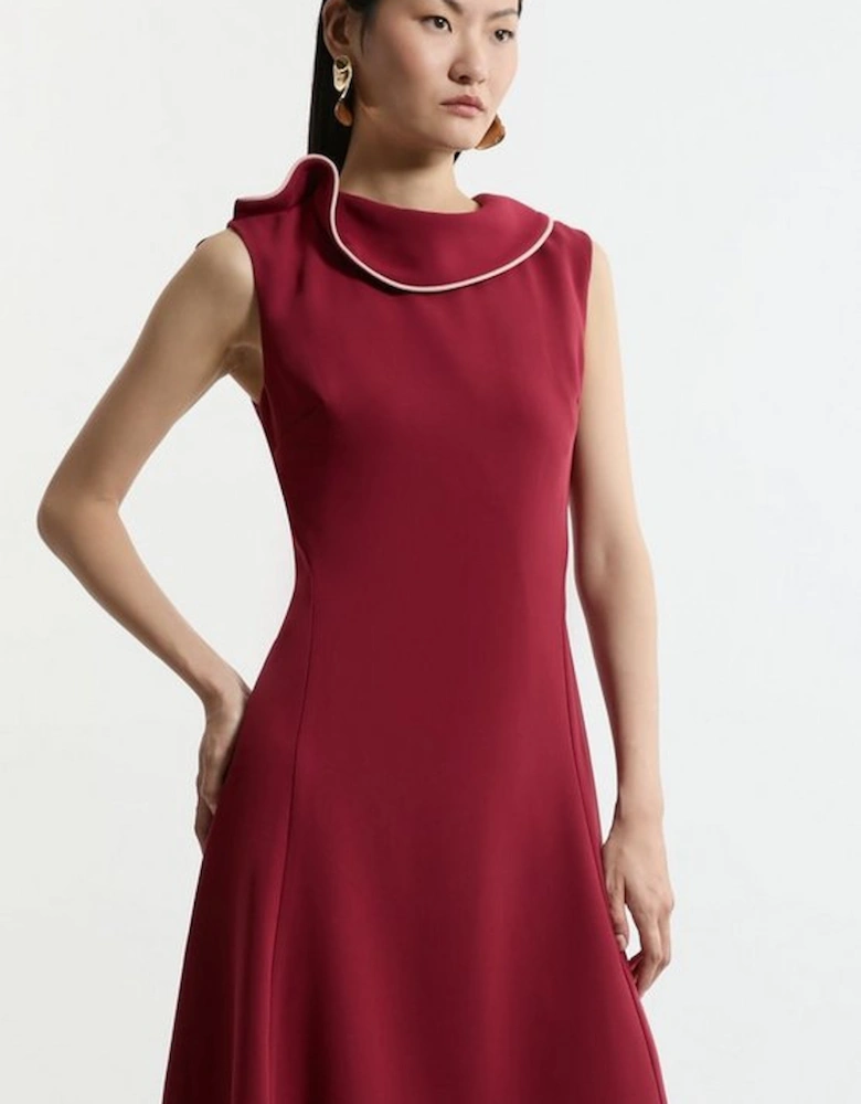 Tall Soft Tailored Tipped Fluid Asymmetric Hem Midi Dress