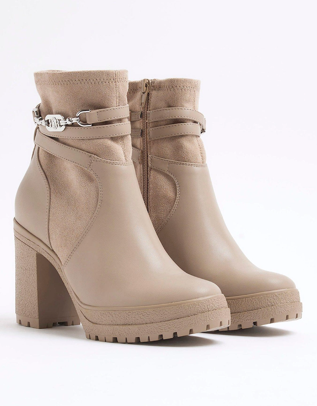 Strap Heeled Boot - Beige