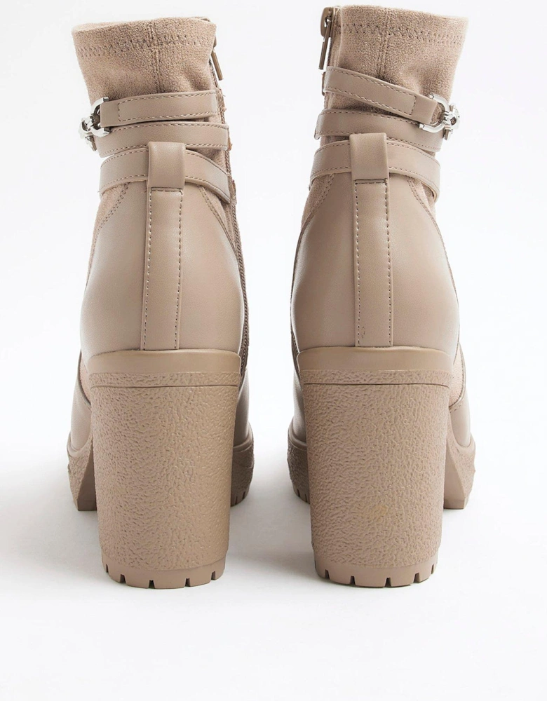 Strap Heeled Boot - Beige