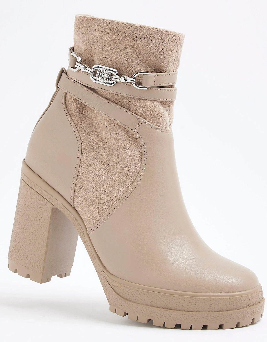 Strap Heeled Boot - Beige