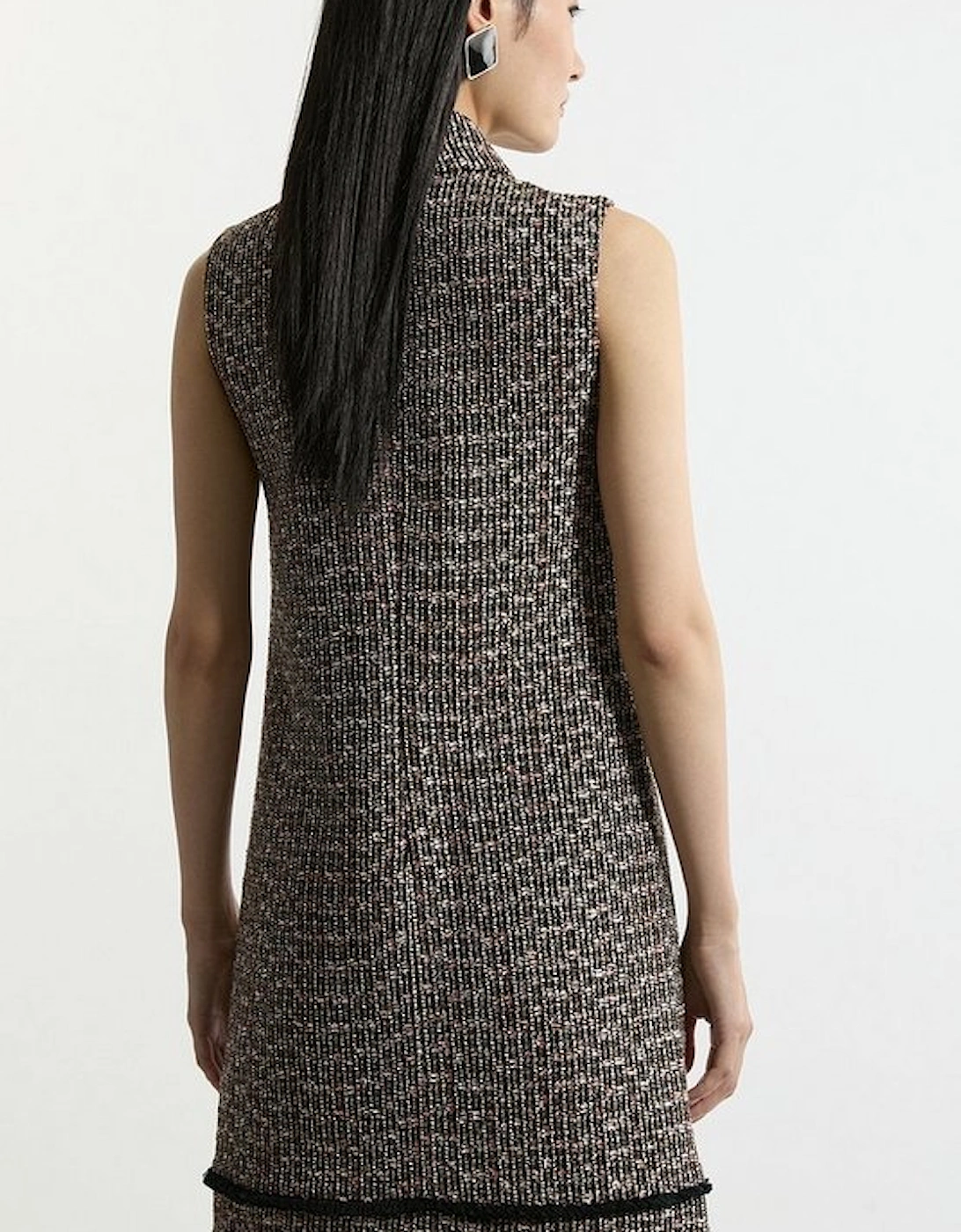 Wool Mix Boucle Tailored Collared Sleeveless Dress