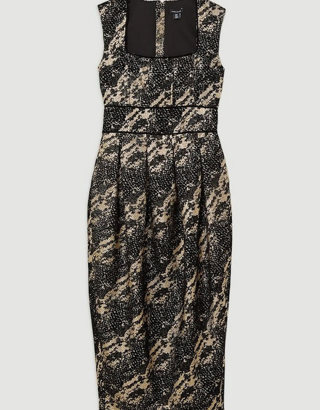 Petite Metallic Velvet Jacquard Tailored Square Neck Midi Dress