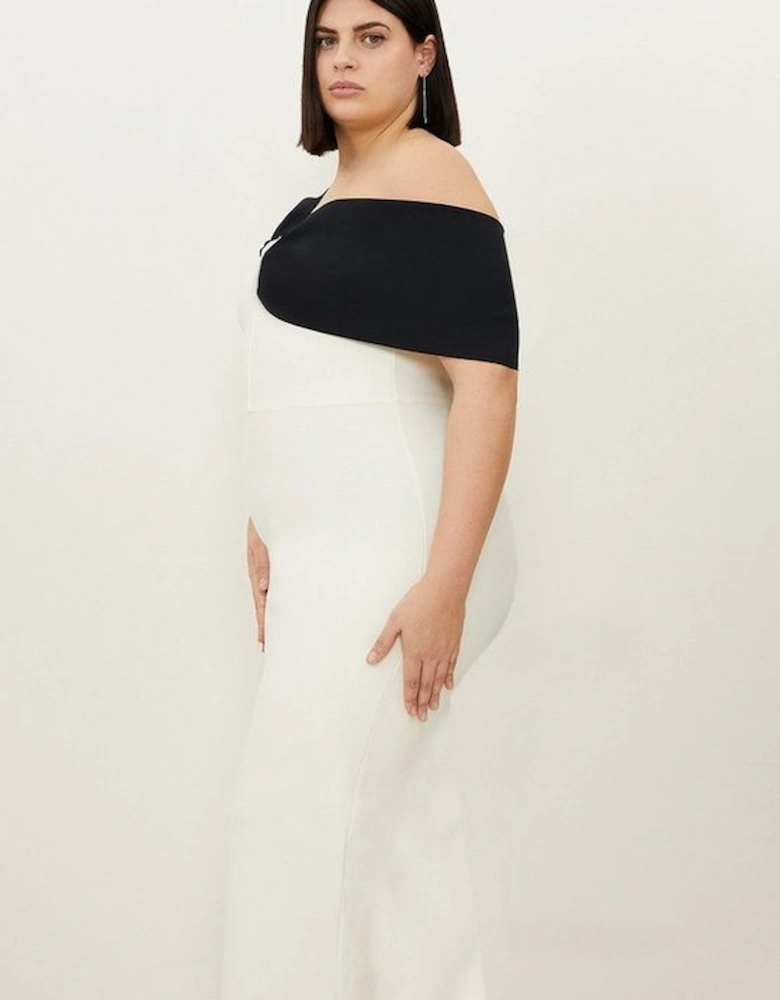 Plus Size Figure Form Bandage Knit Asymmetric Strap Midi Dress