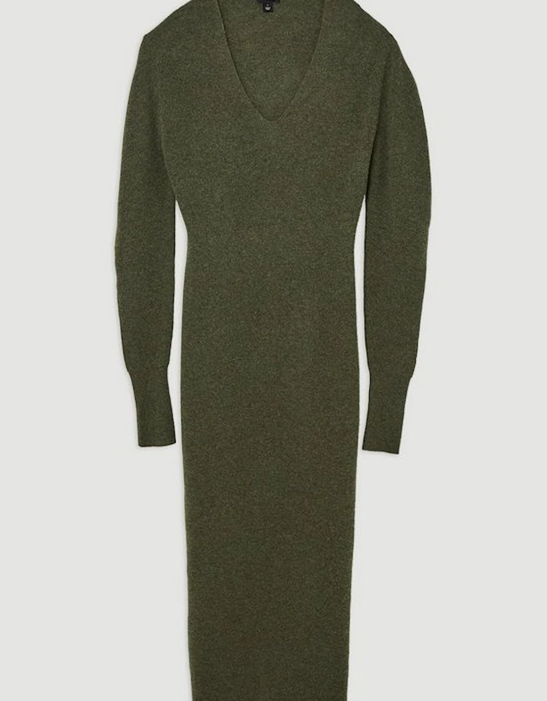 Alpaca Wool Blend Full Sleeve All Over Ribbed V Neck Knit Dress